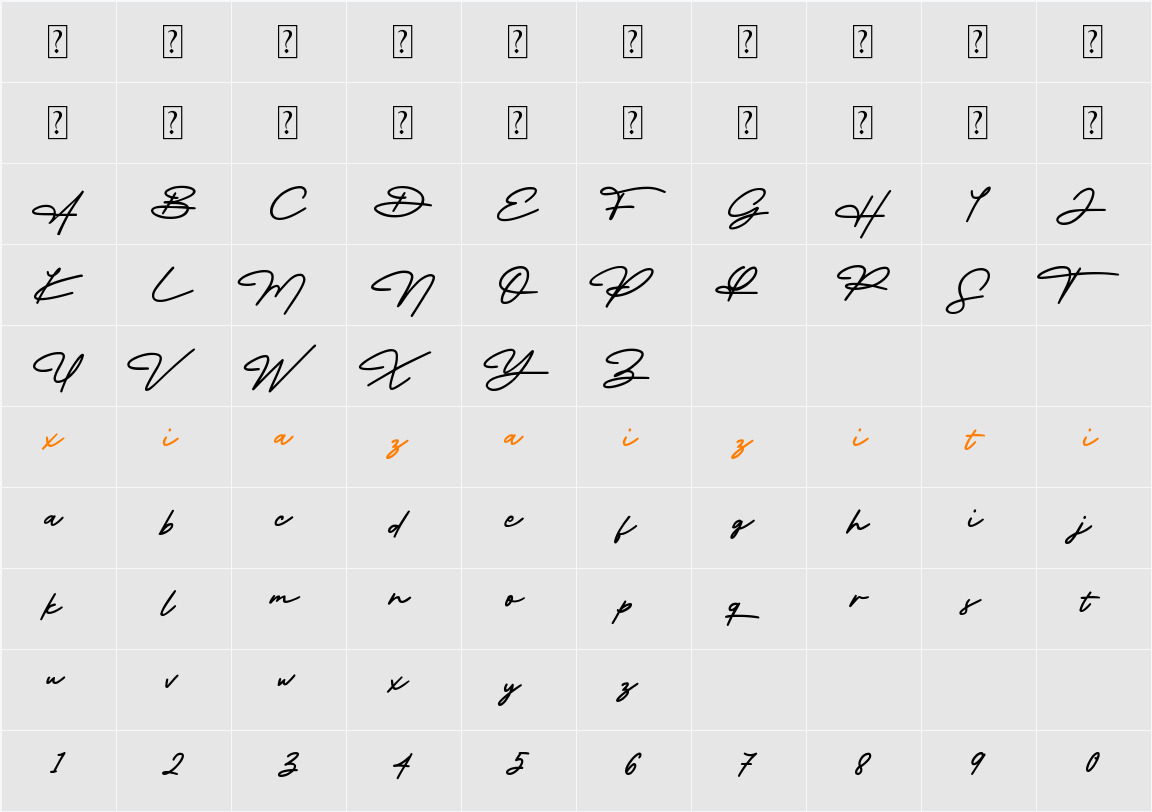 Payung Senja 字符映射表