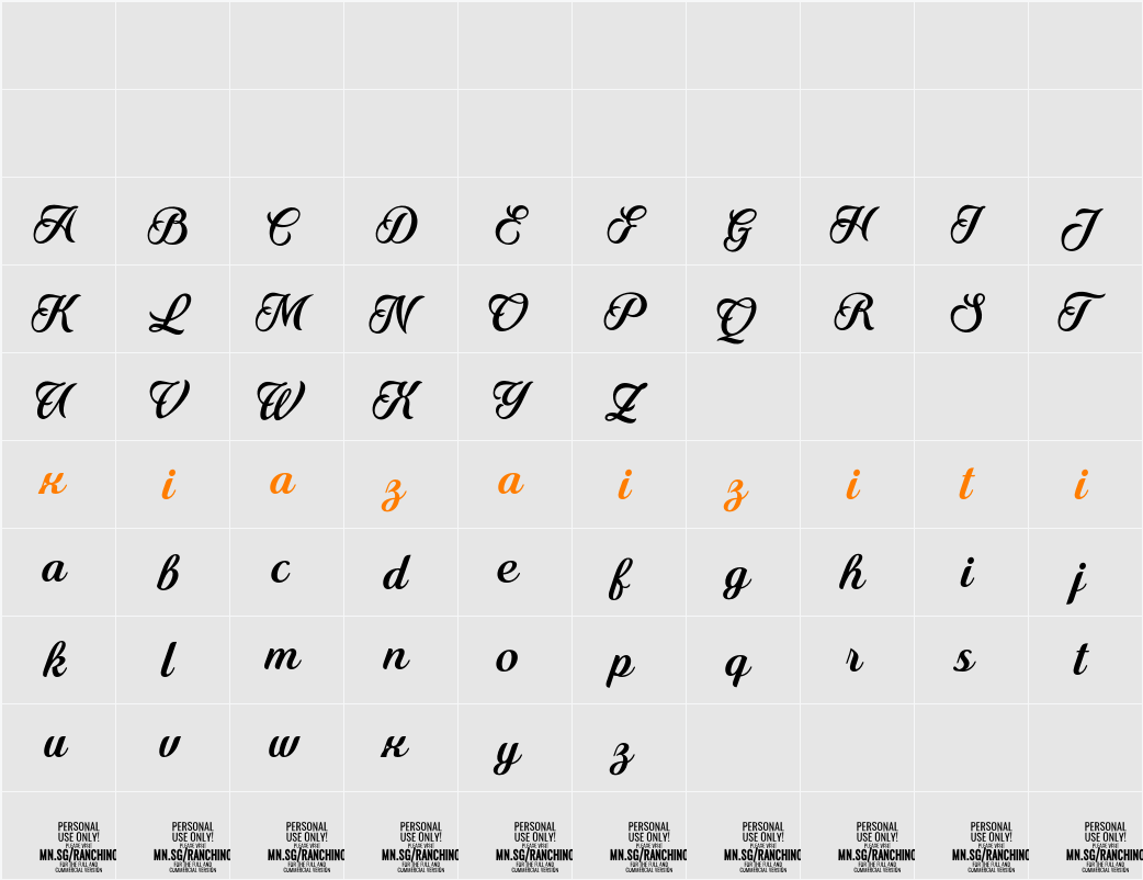 Ranchino Script Bold PERSONAL 字符映射表