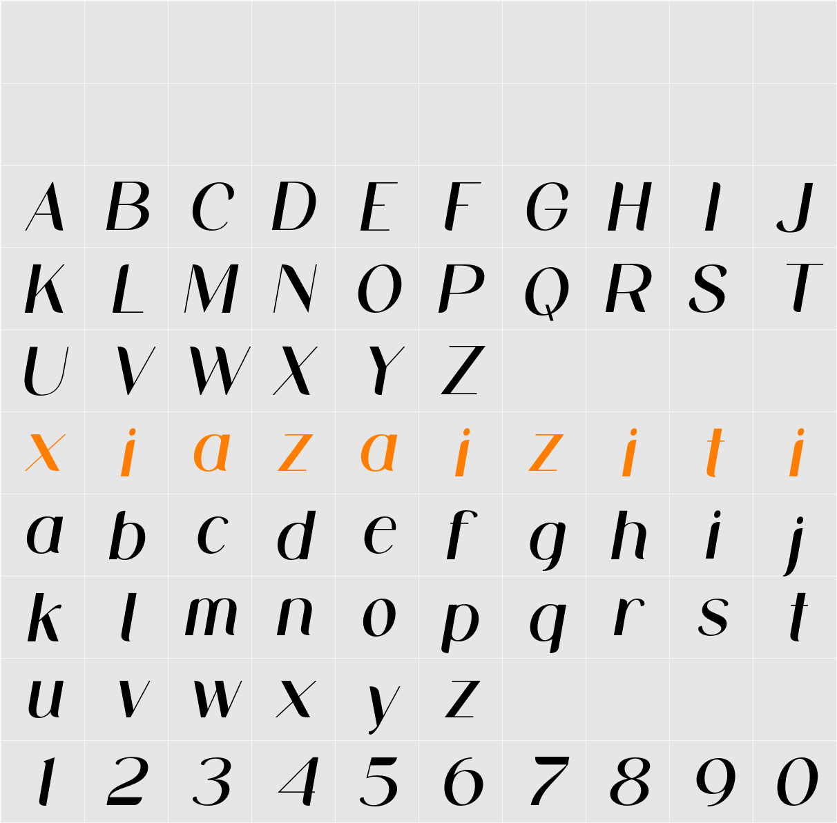 Midland Luxury Italic 字符映射表