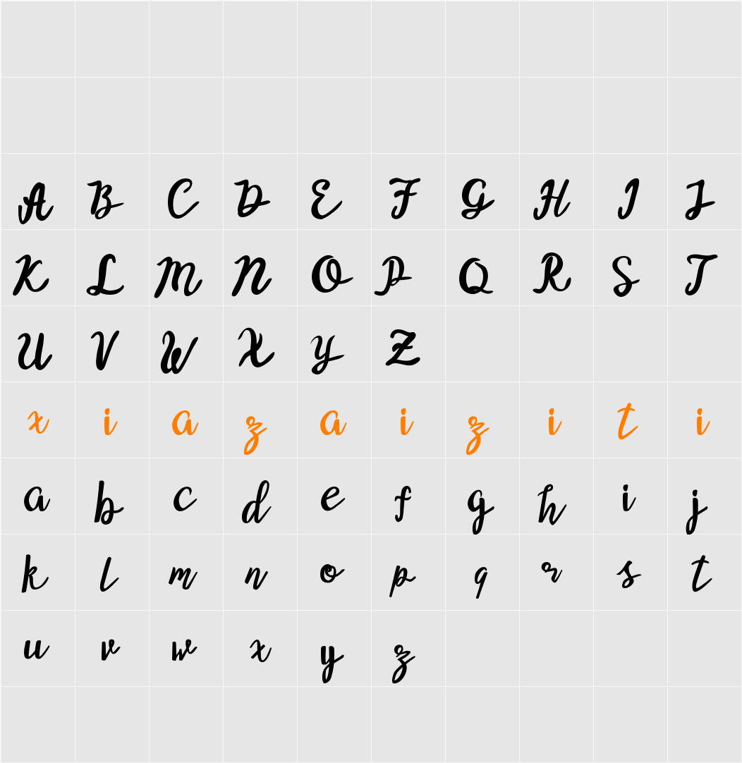 Midelyne Demo 字符映射表