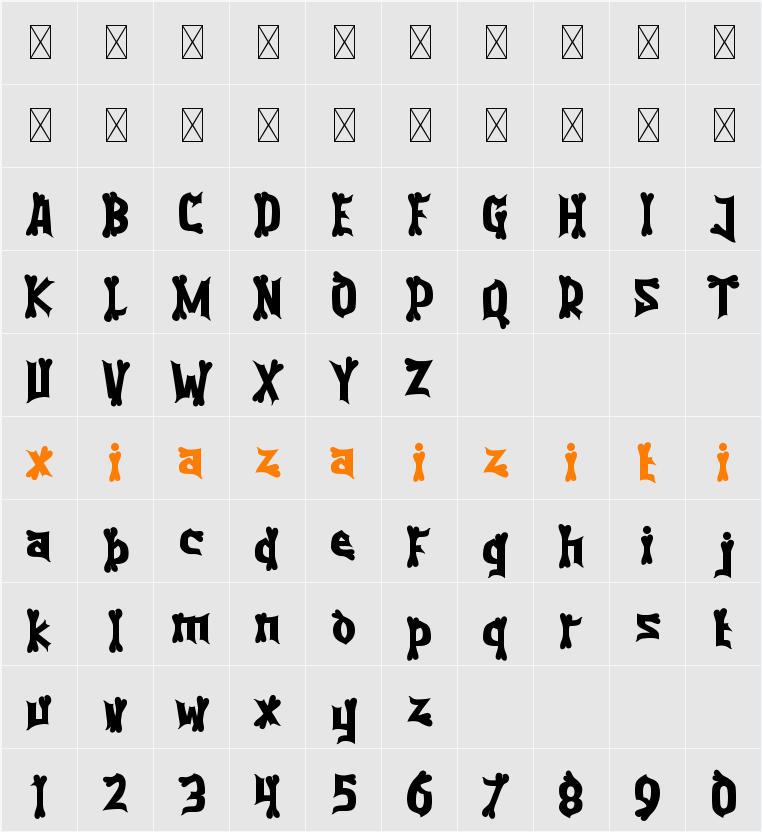 Purgatorie Bone 字符映射表