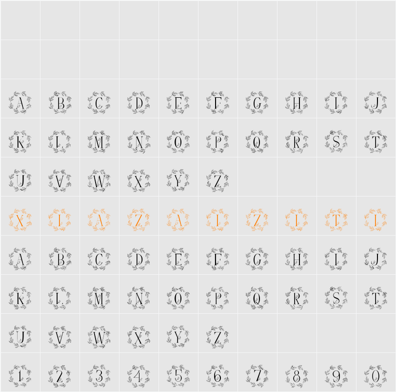 Monogram Leaves Wreath 字符映射表