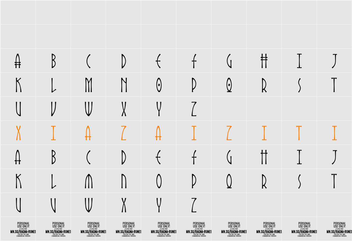 Ragna Runes PERSONAL USE 字符映射表