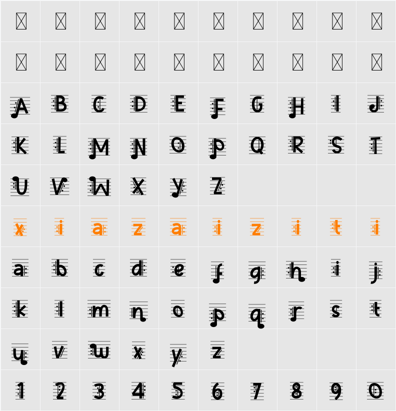 Music Note Five 字符映射表