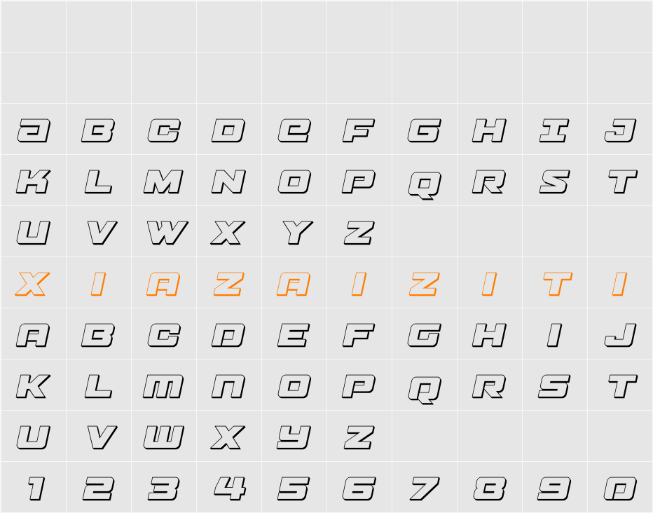 Power Broker 3D Italic 字符映射表