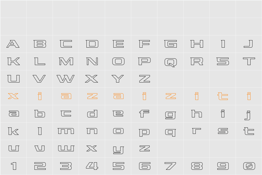 Pro Racing Outline 字符映射表