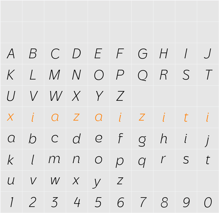 Parsone Light 字符映射表