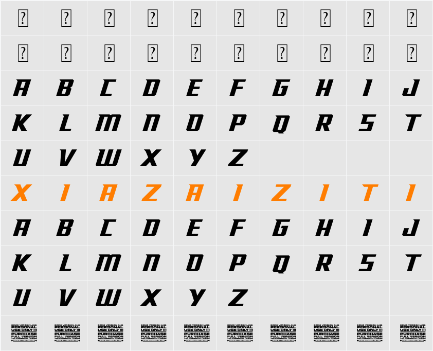 Racing Foner Personal Use Only 字符映射表