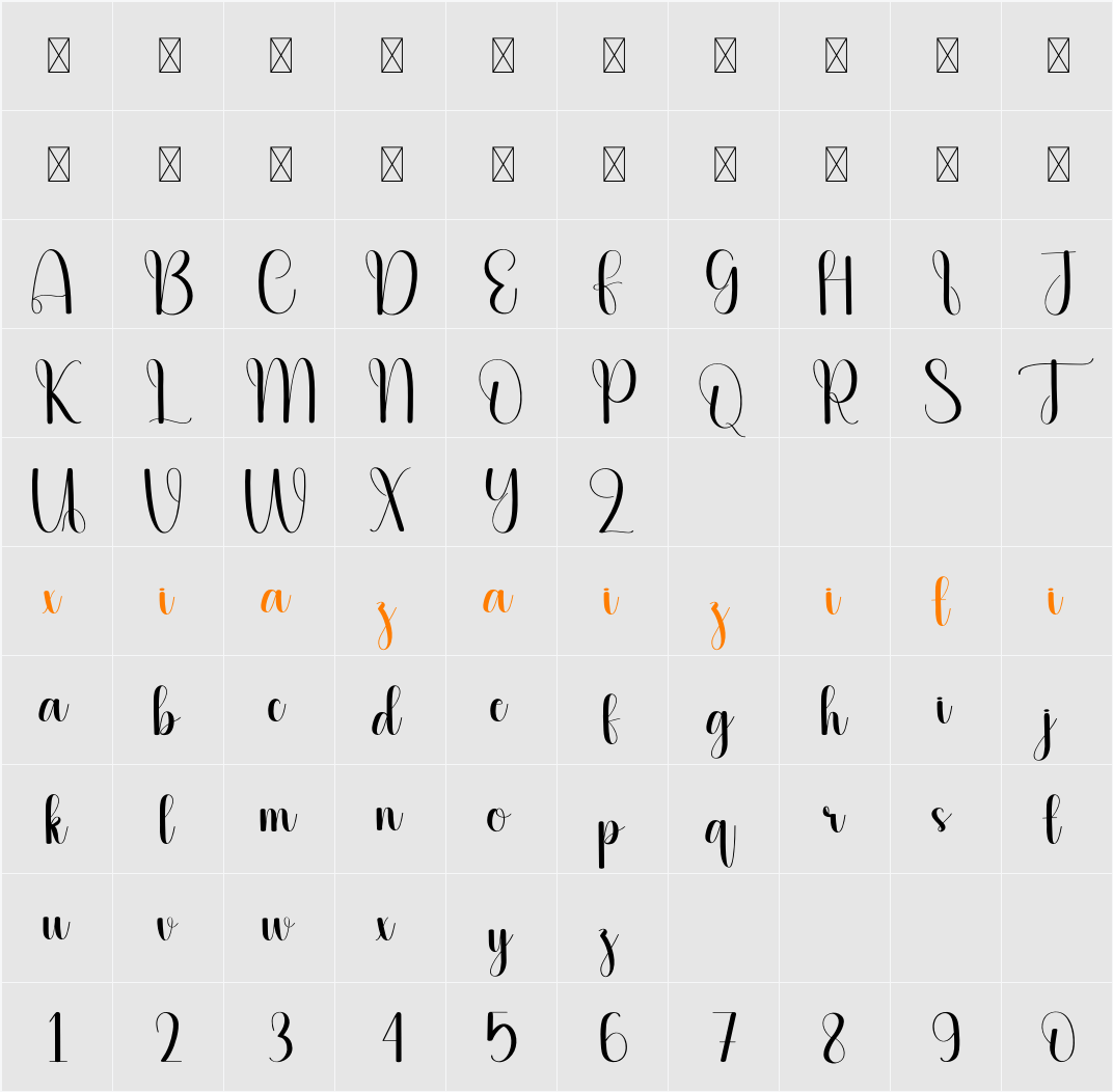 Penmanship 字符映射表