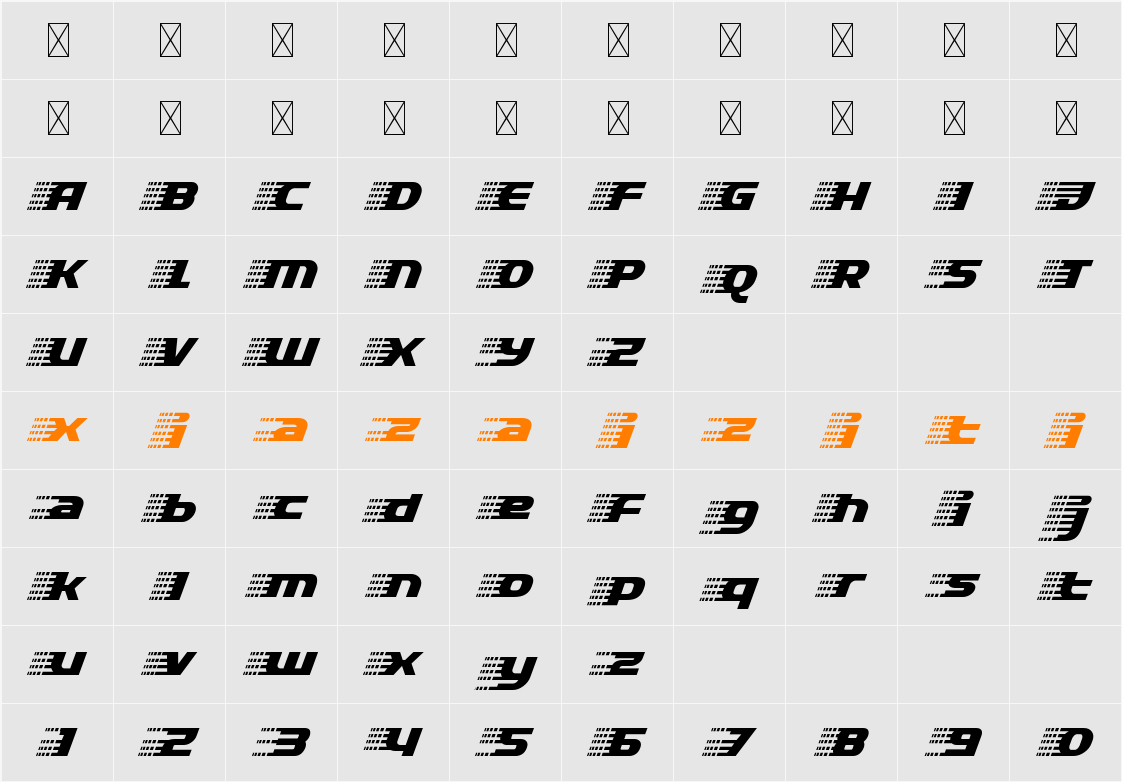 Rapido Racers Nine 字符映射表