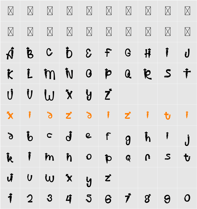 Palm Sunday Carrot 2 字符映射表