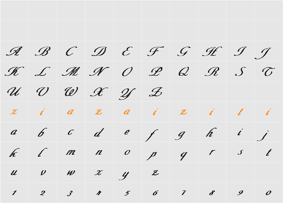 Merchande Print Script Rough 字符映射表