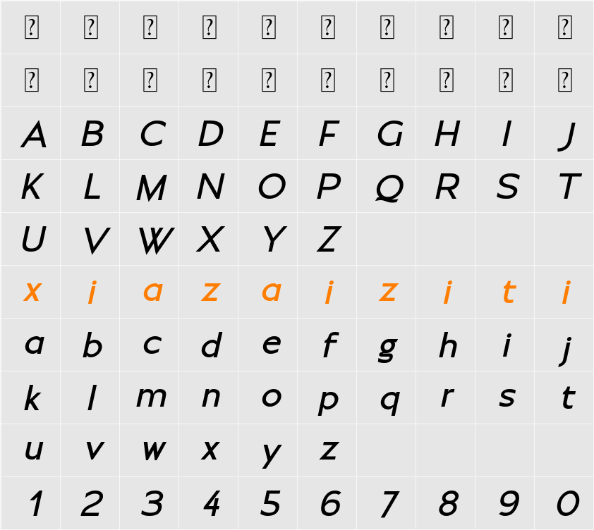 Moirest Bold Italic 字符映射表