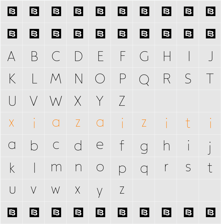 Modeska Trial Thin 字符映射表