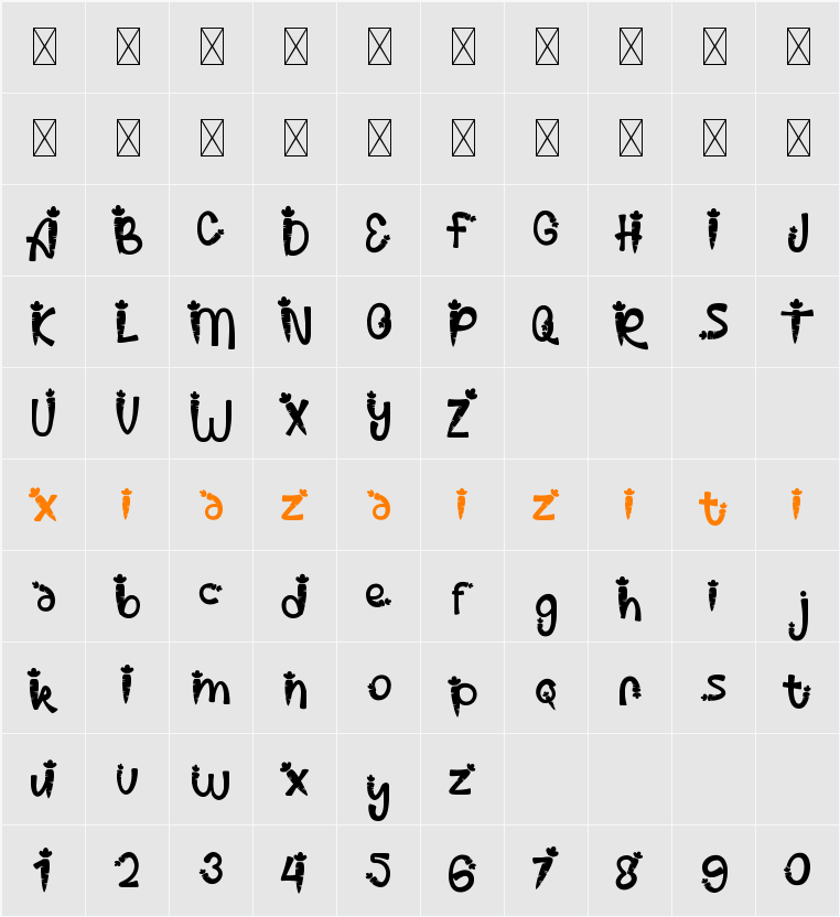 Palm Sunday Carrot 2 字符映射表