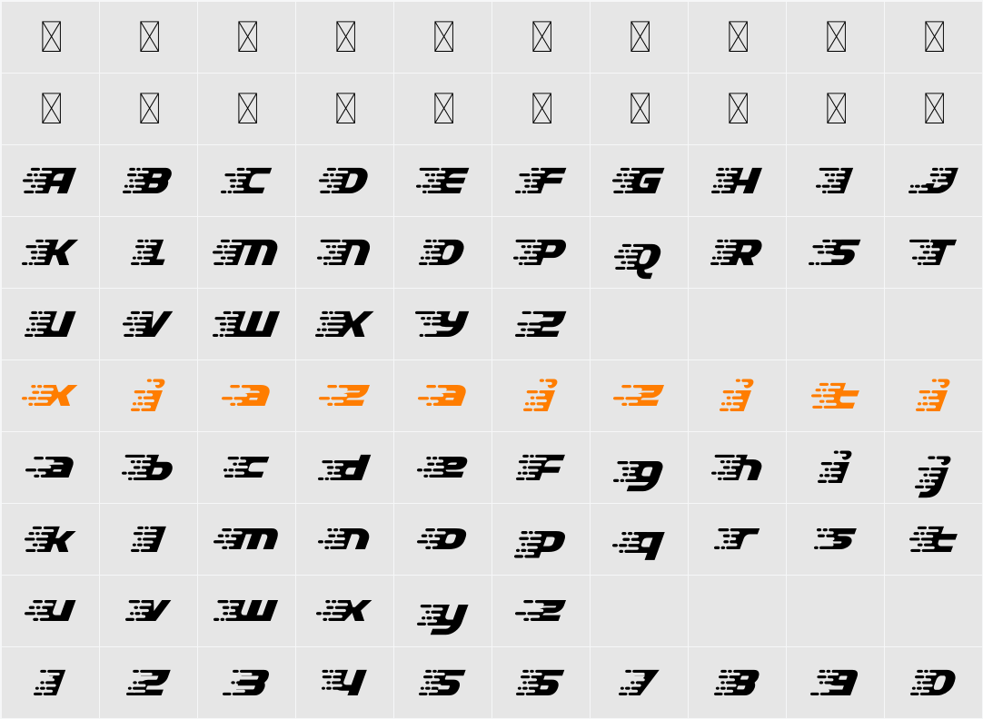 Rapido Racers Eight 字符映射表