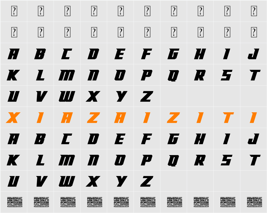 Racing Foner Personal Use Only 字符映射表