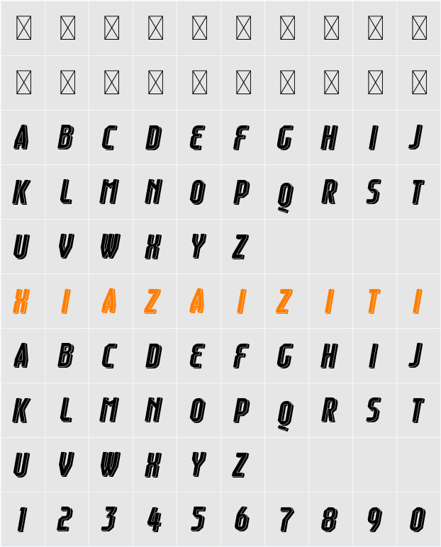 Raumdeuter Shadow Italic 字符映射表