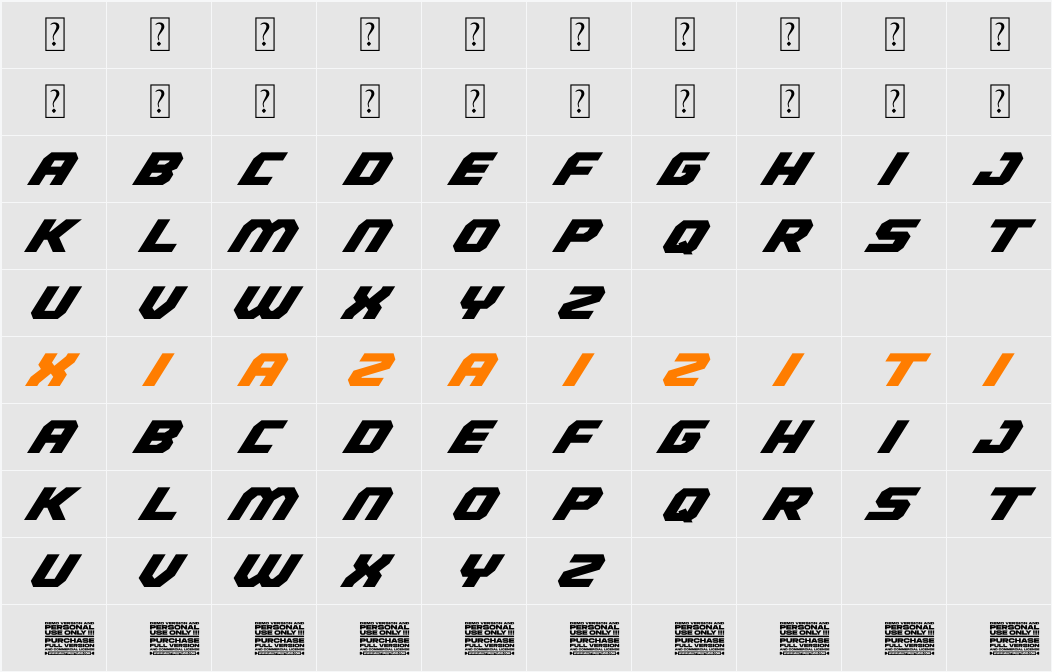 Racing Energy 字符映射表