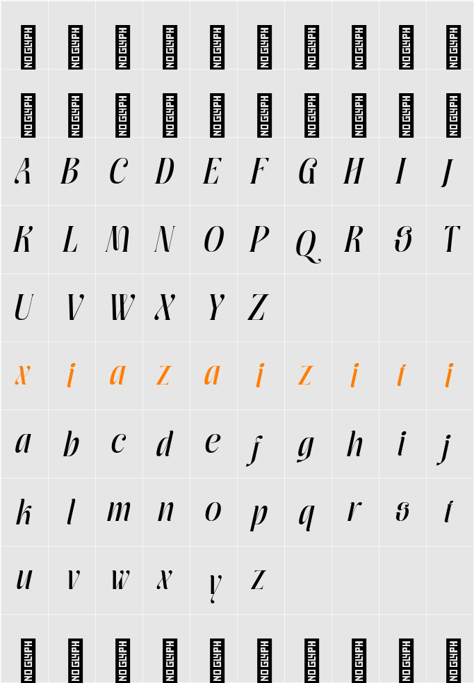 Moxtas Medium Italic 字符映射表