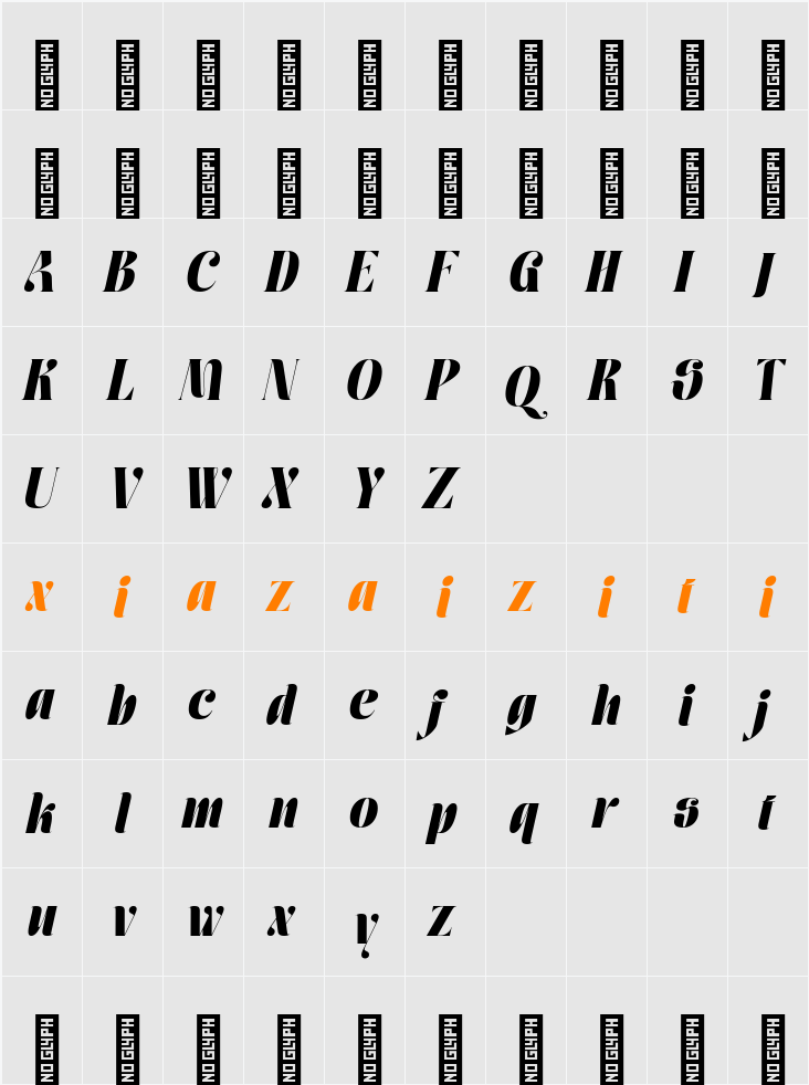 Moxtas Black Italic 字符映射表