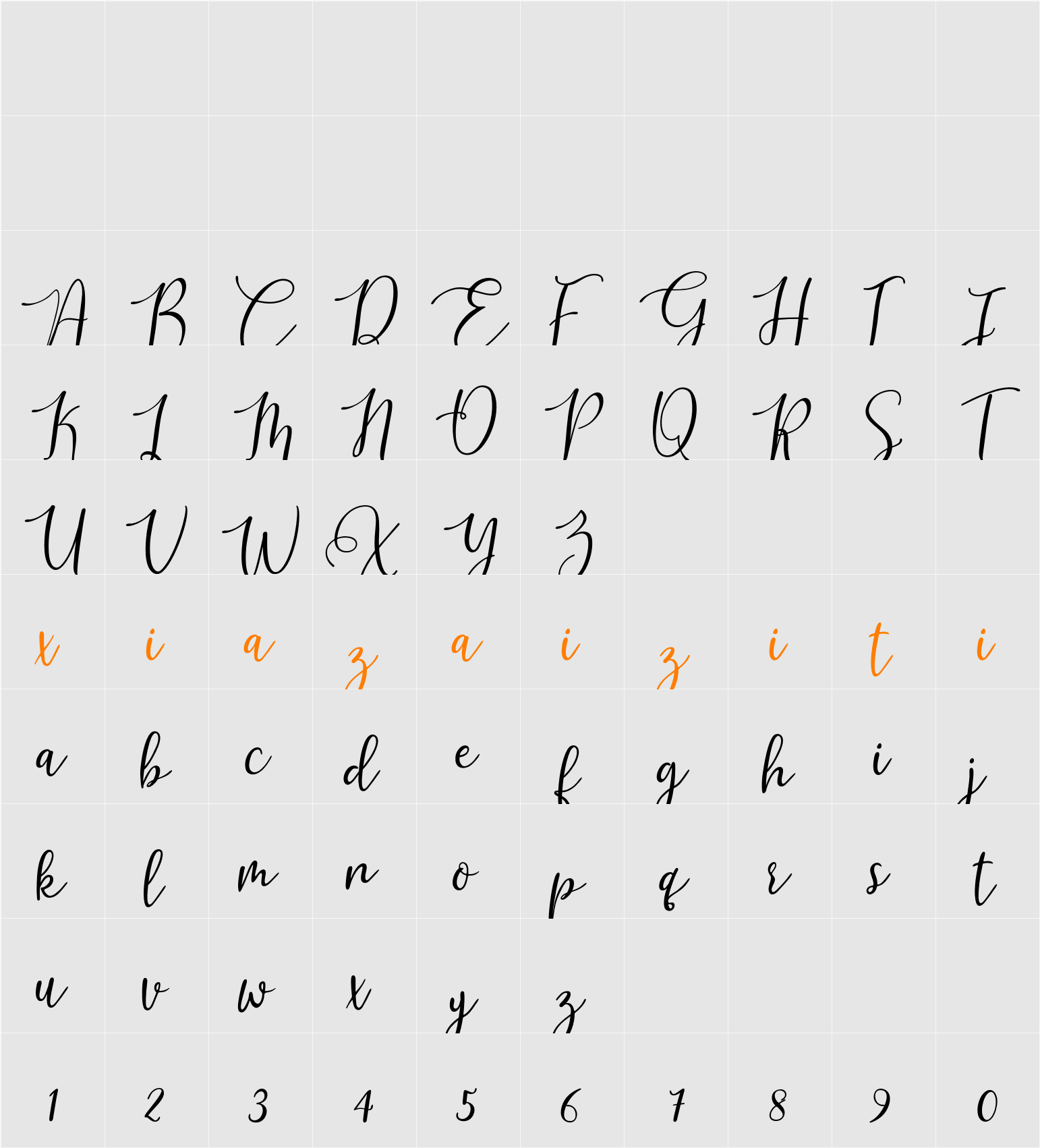 Platipus Slant 字符映射表