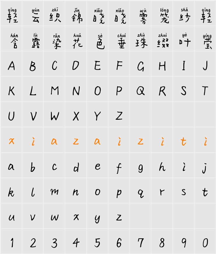 Aa等等拼音体 (非商业使用) 字符映射表