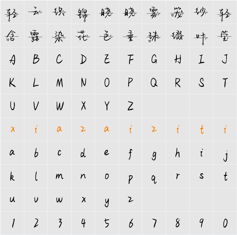 Aa陪你去银河听心跳 字符映射表