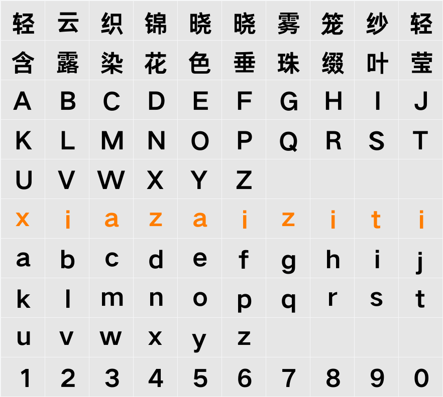 Aa灵感黑 75J 字符映射表