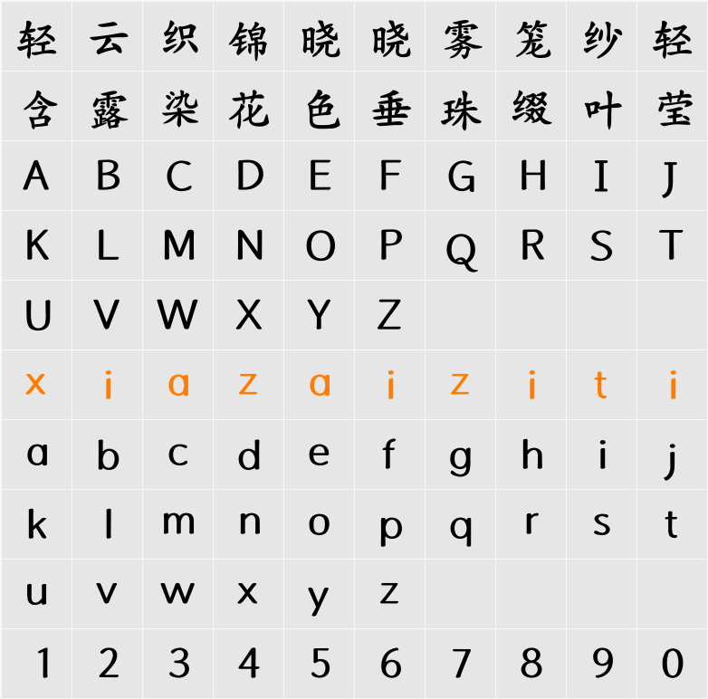 Aa般若楷书加粗 字符映射表