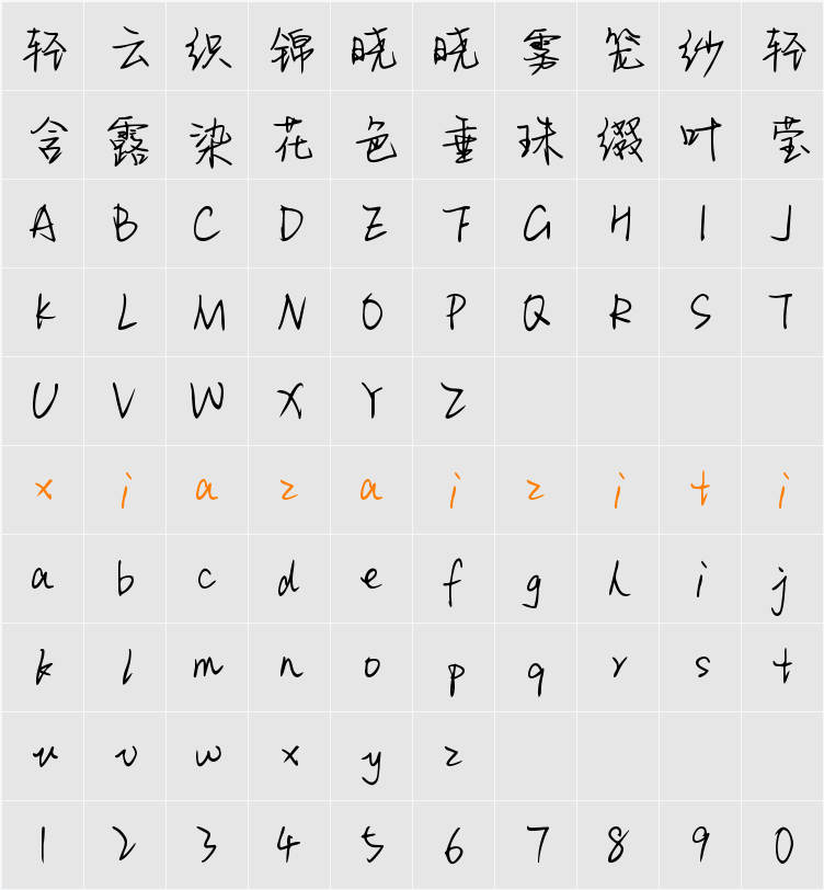 Aa半江瑟瑟半江红 (非商业使用) 字符映射表