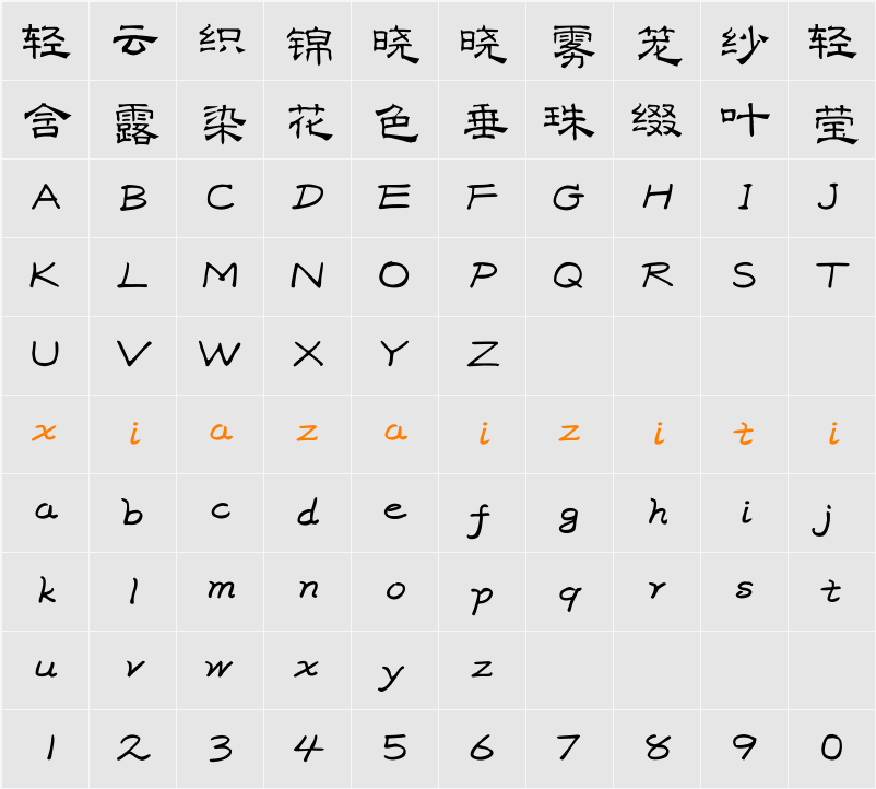 Aa未央宫词 字符映射表