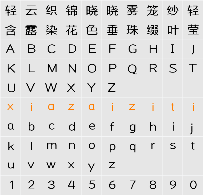 Aa扁圆 (非商业使用) 字符映射表