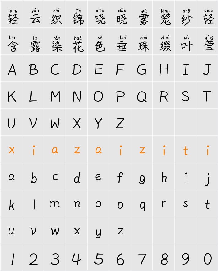 Aa纯真拼音体 (非商业使用) 字符映射表