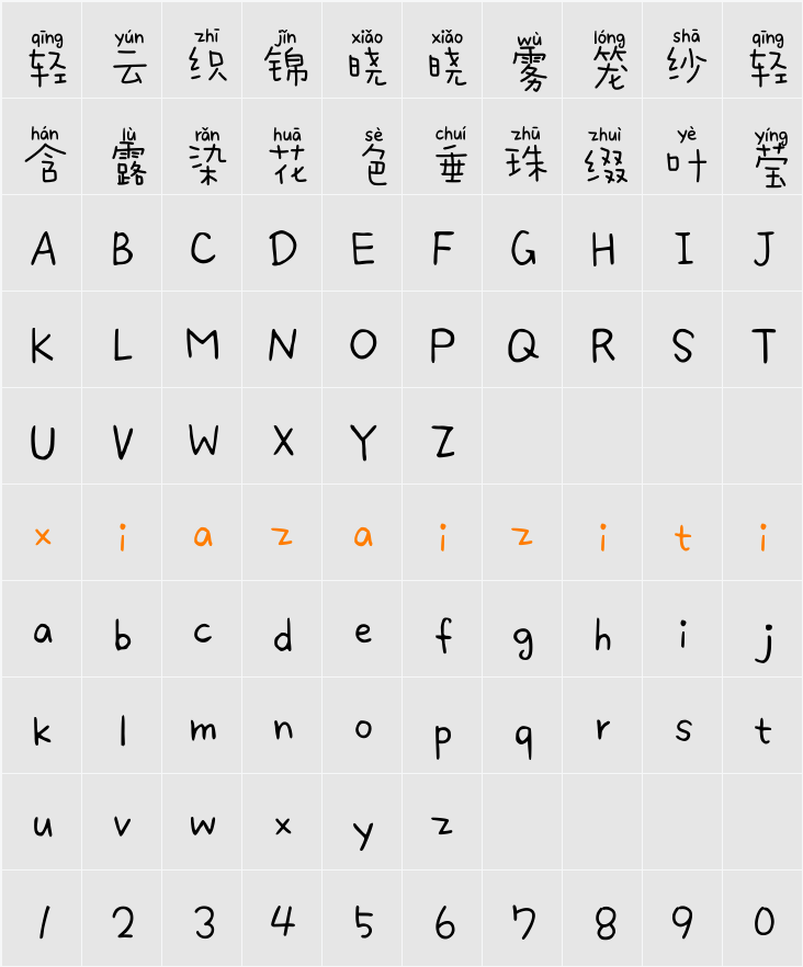 Aa湾湾拼音体 字符映射表