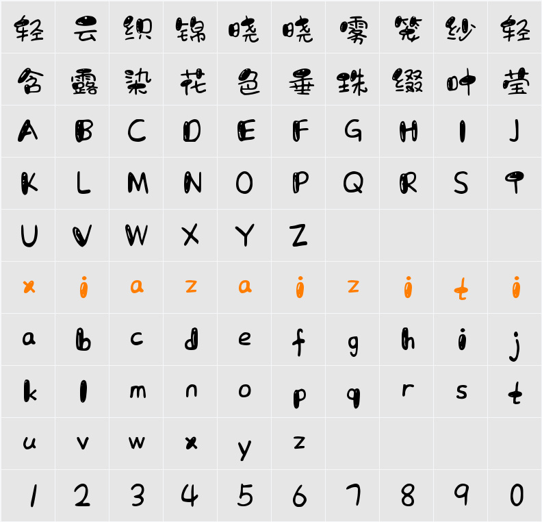 Aa白云苍狗野马尘埃 字符映射表