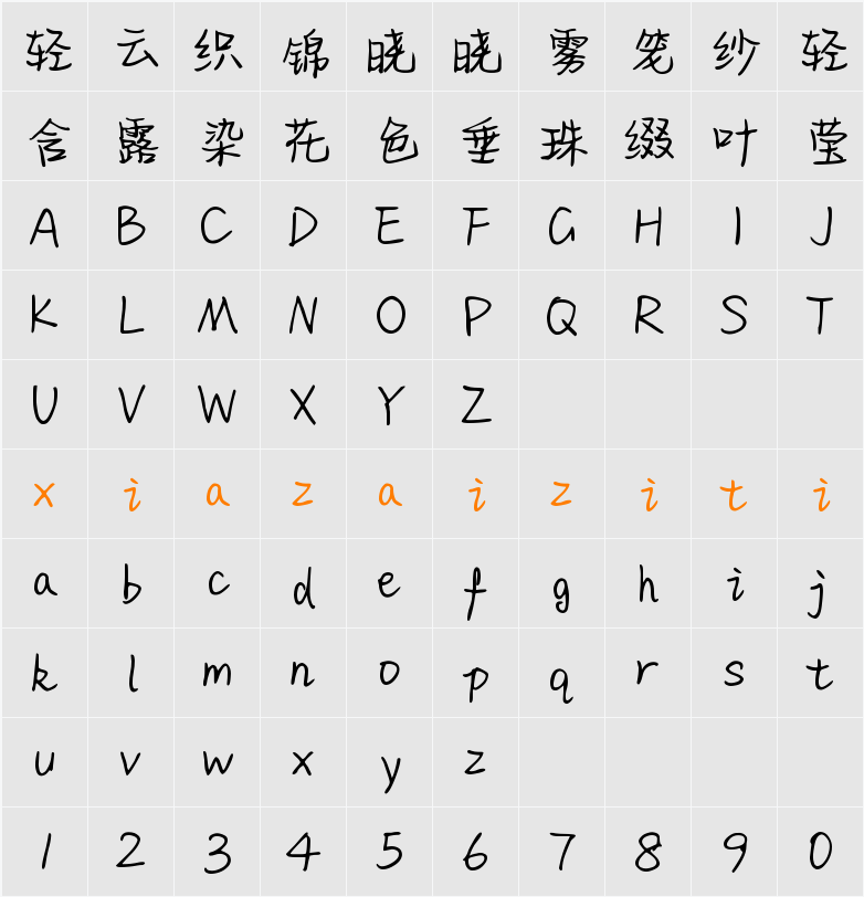 Aa青葱精修版 (非商业使用) 字符映射表