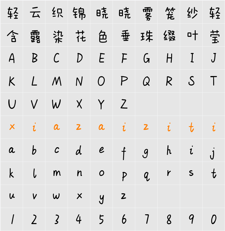 Aa喵不可言 (非商业使用) 字符映射表