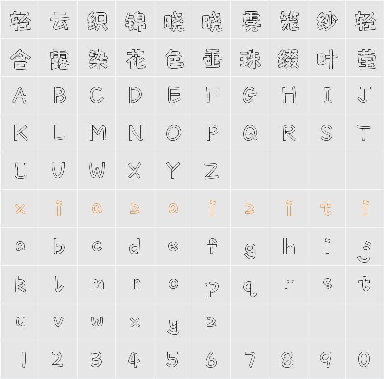 Aa可爱POP空心体 字符映射表