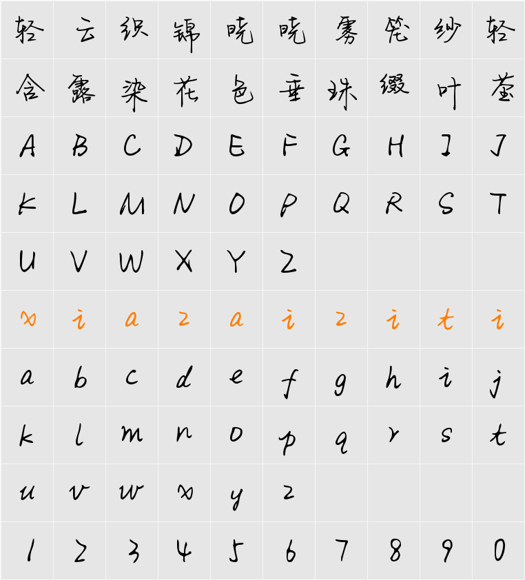 Aa糖渍樱花 字符映射表