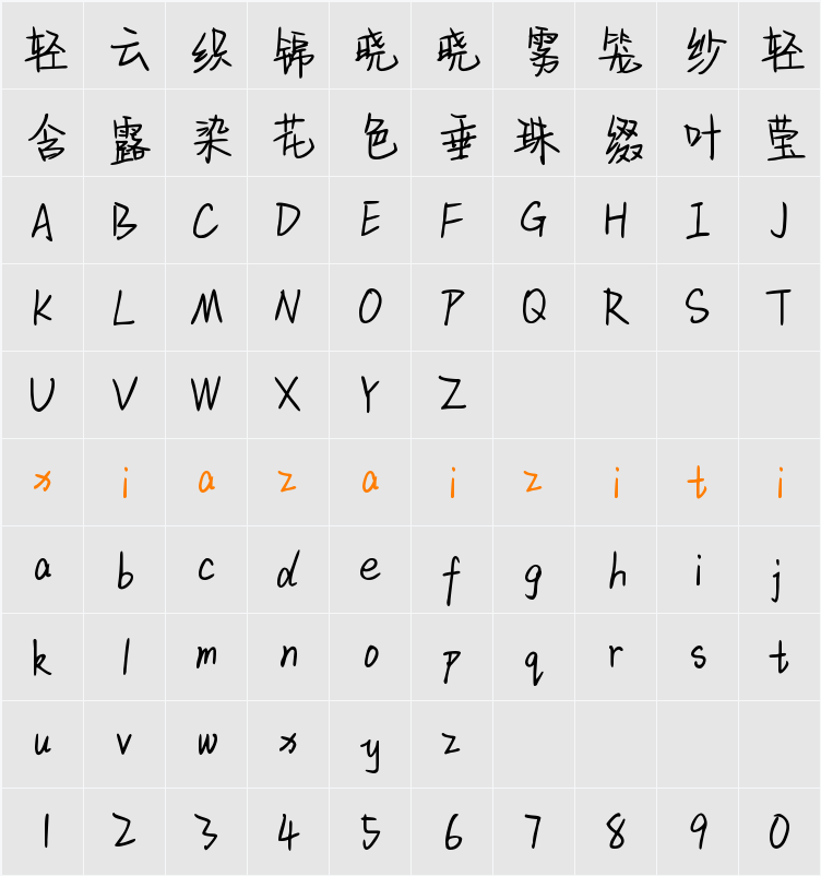 Aa西蒙的时光咖啡店 (非商业使用) 字符映射表