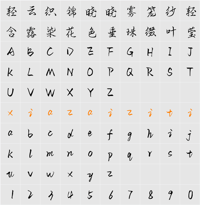 Aa而墨行书 字符映射表