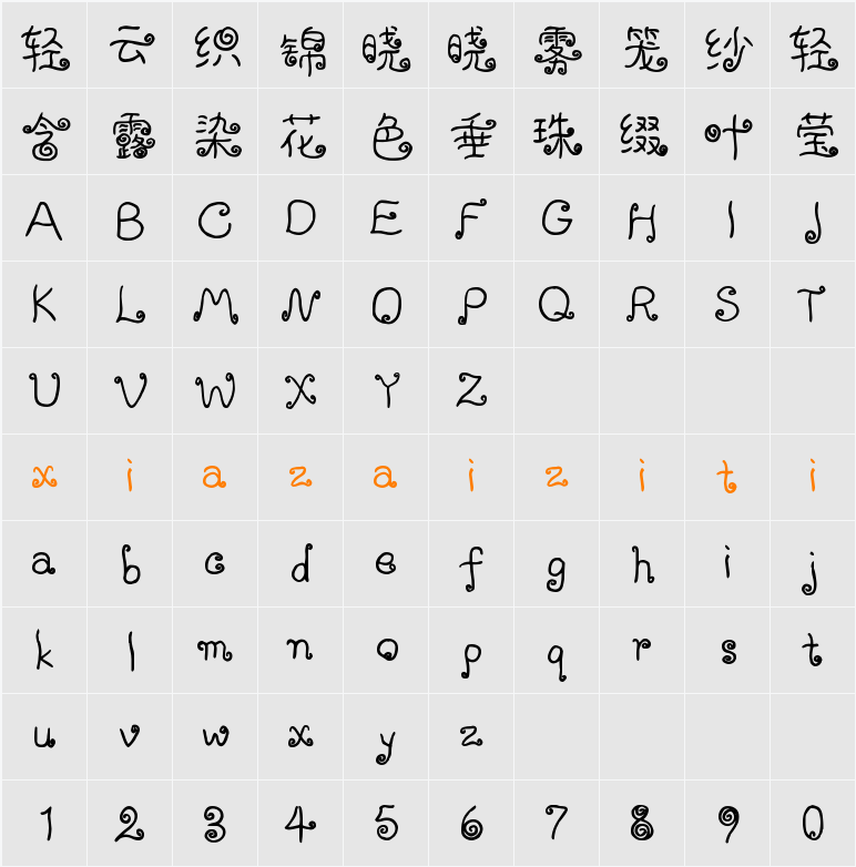 Aa薄荷味的猫 (非商业使用) 字符映射表