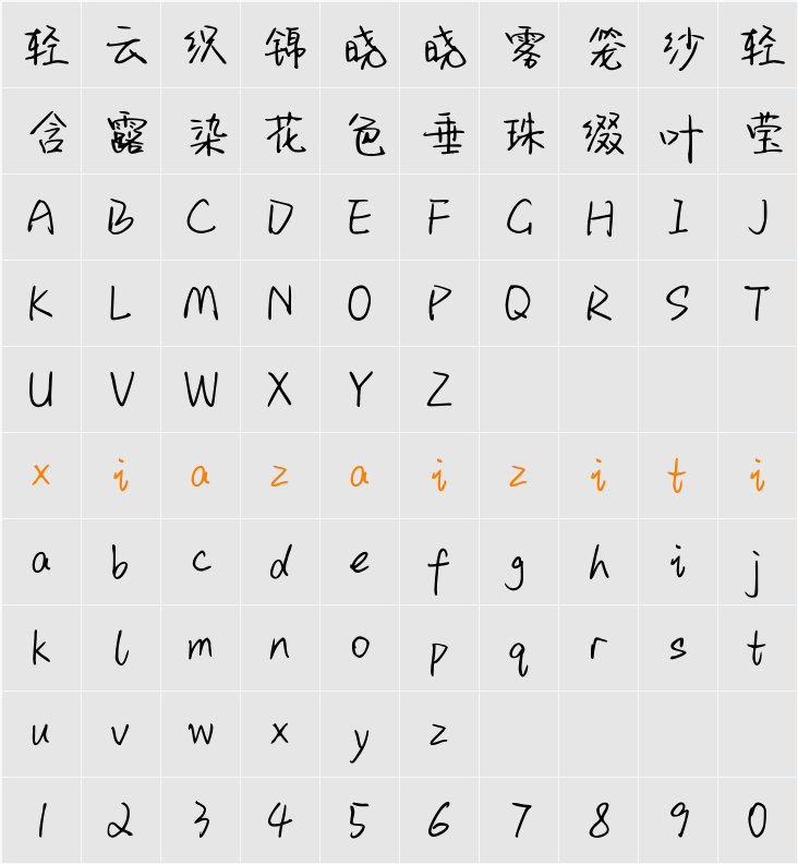 Aa放课后下午茶 字符映射表