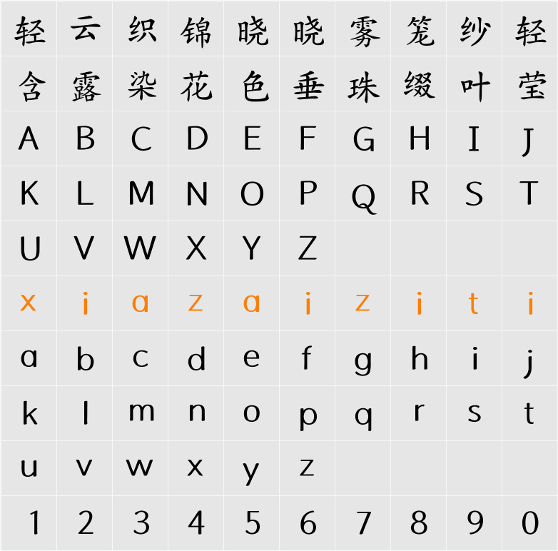 Aa般若楷书 字符映射表