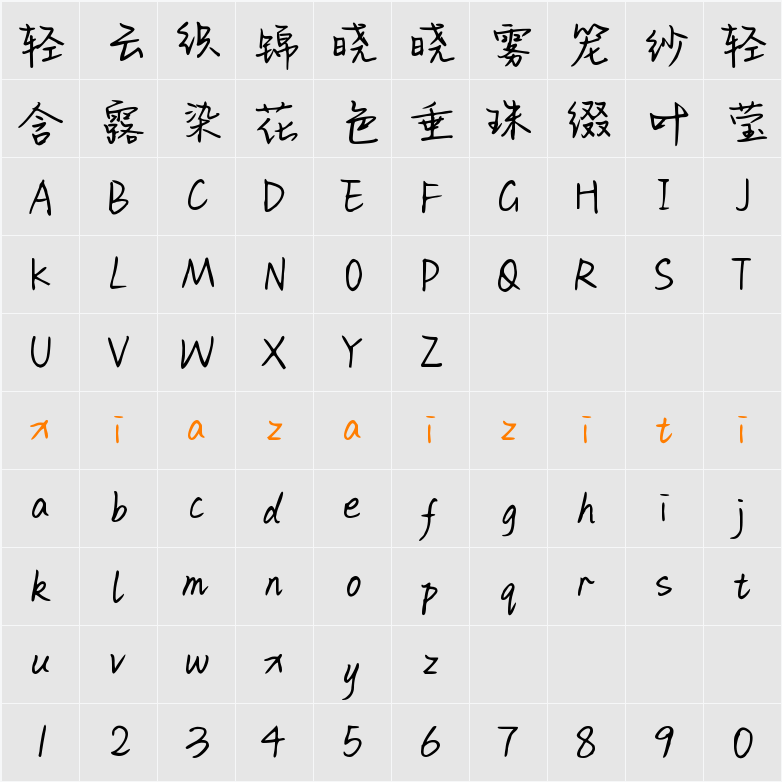 Aa薄荷少年 (非商业使用) 字符映射表