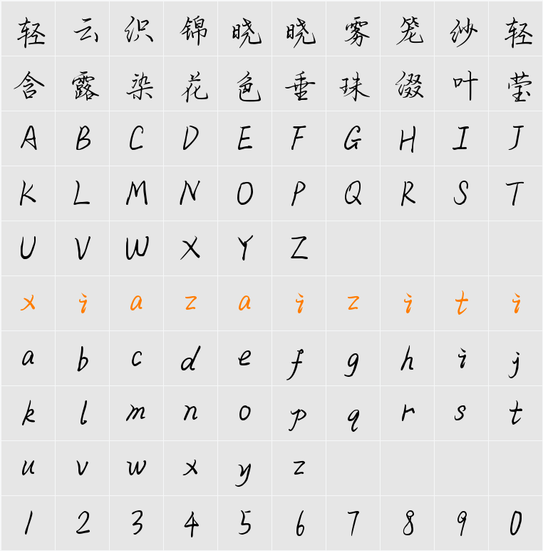 Aa星玥体 (非商业使用) 字符映射表