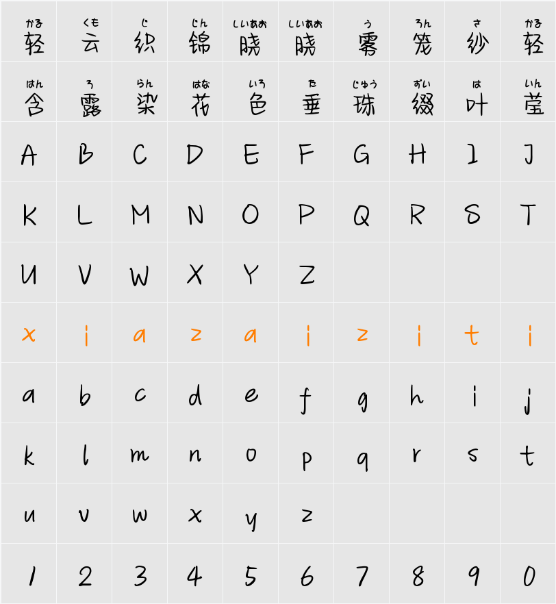 Aa日文情书字幕体 字符映射表